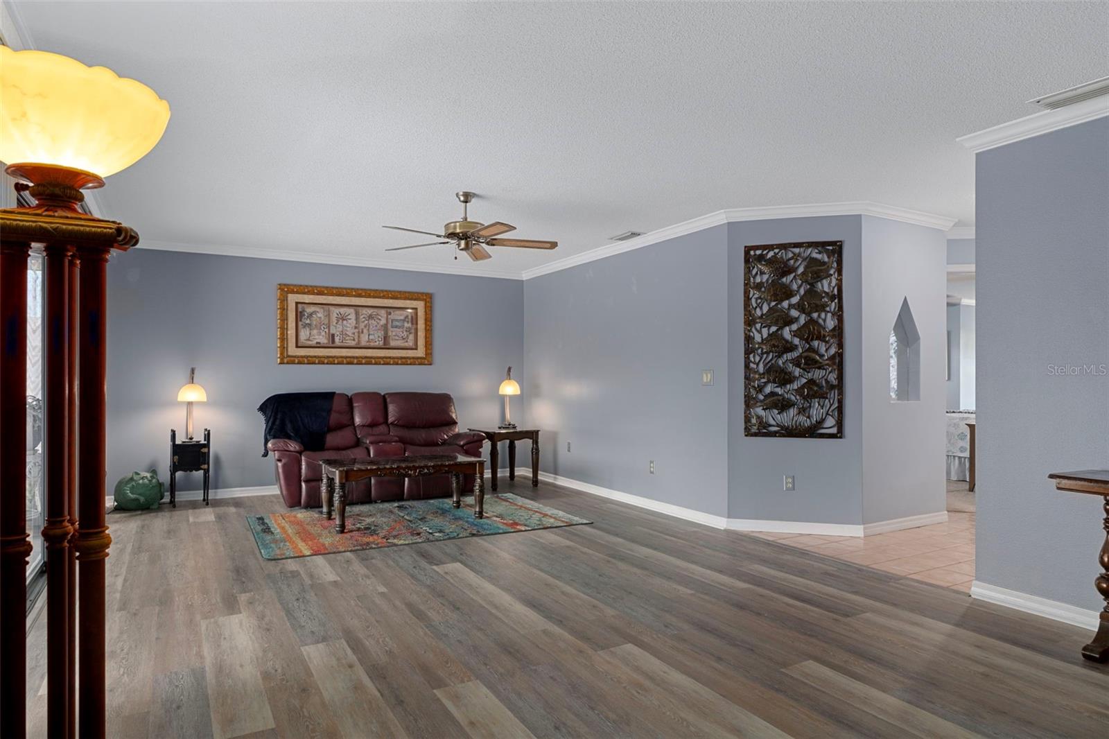 The Living Room has brand new waterproof vinyl plank floors
