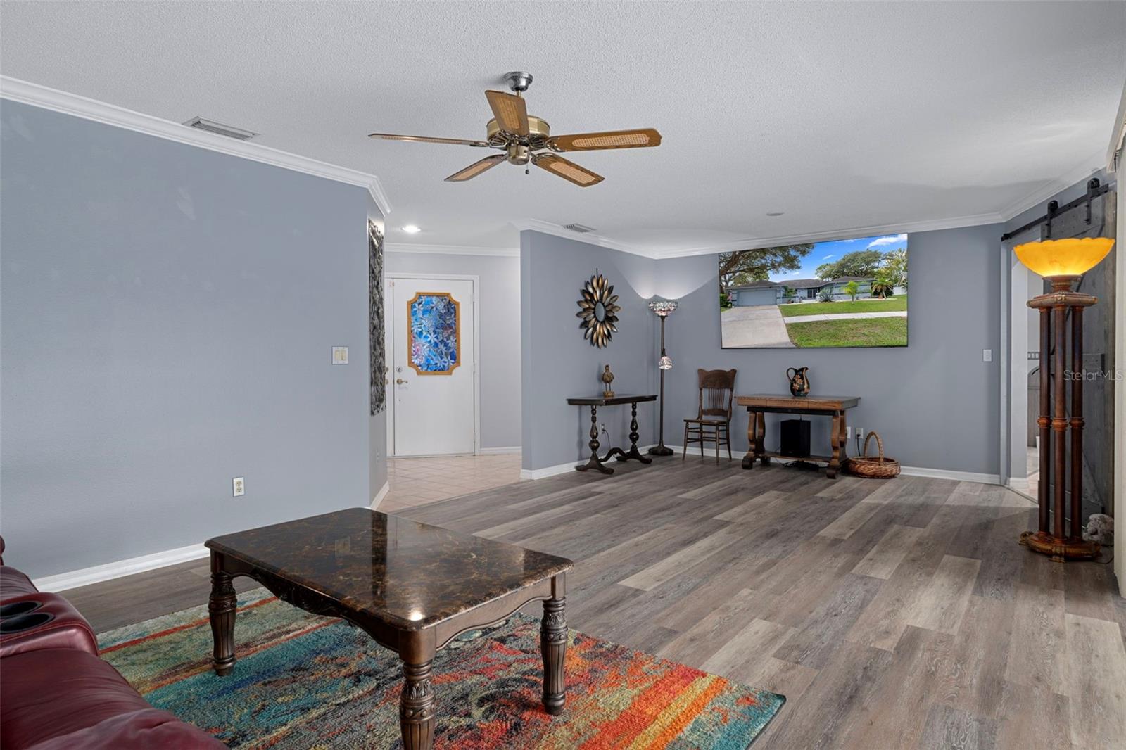 This living room is great for relaxing with friends and family watching movies