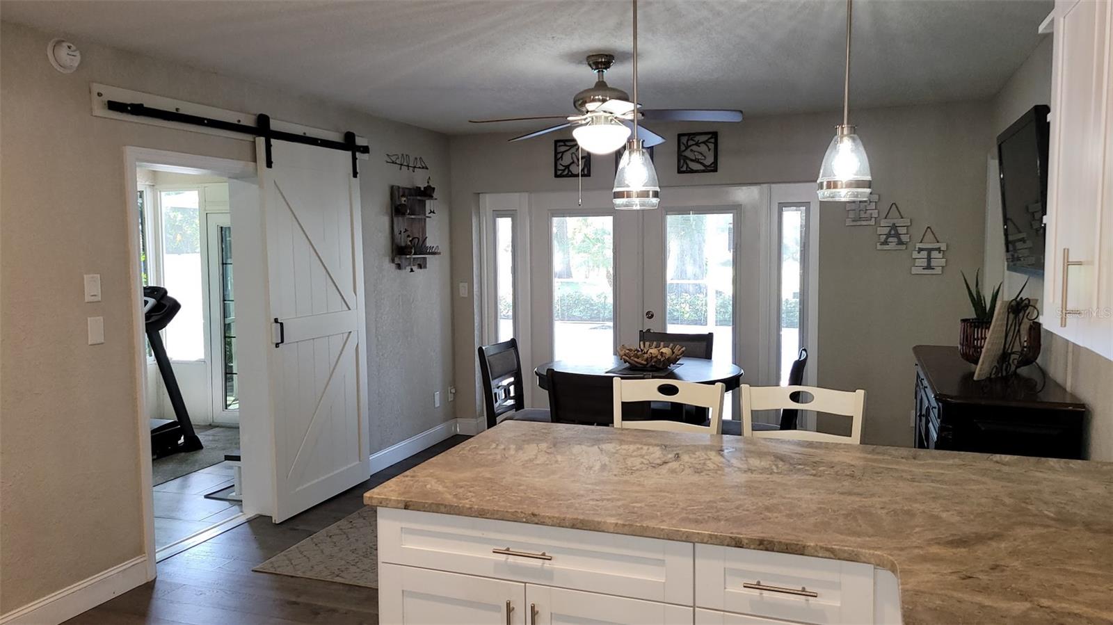 With the barn door open, you can see the gym area.