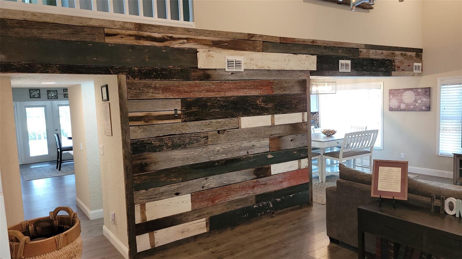 When entering the home from the front door, you will see this unique wall in the living room.