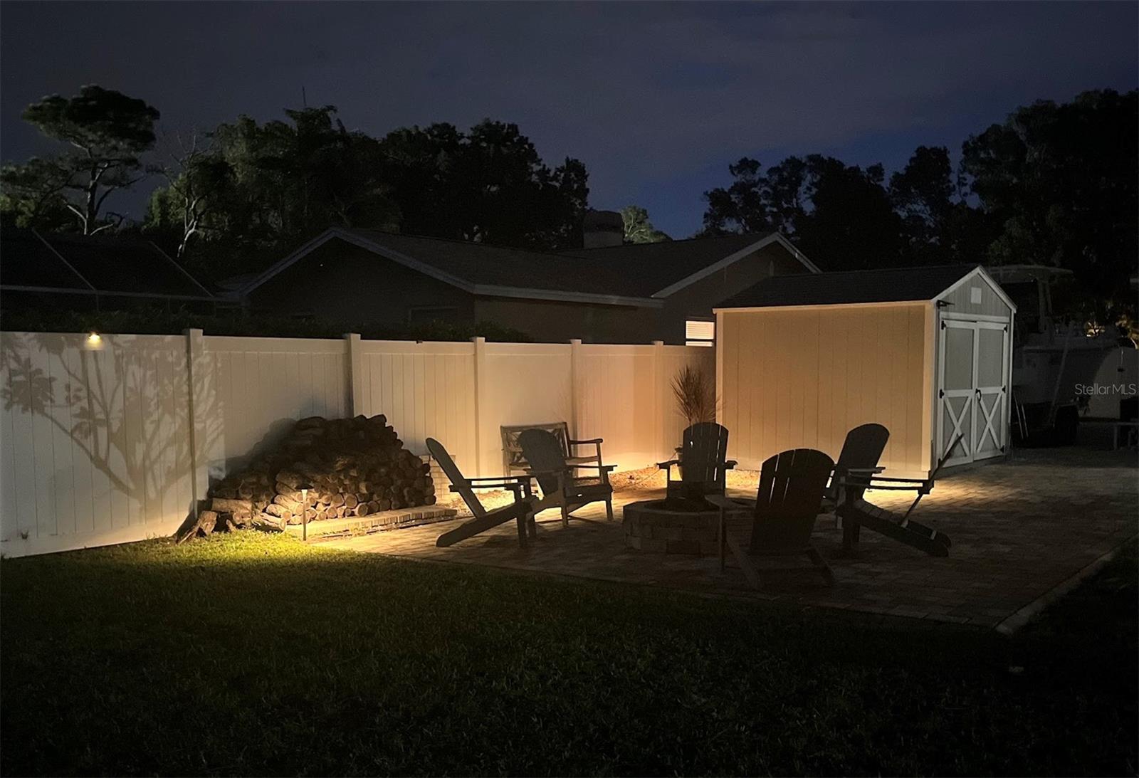 Fire Pit area at night.