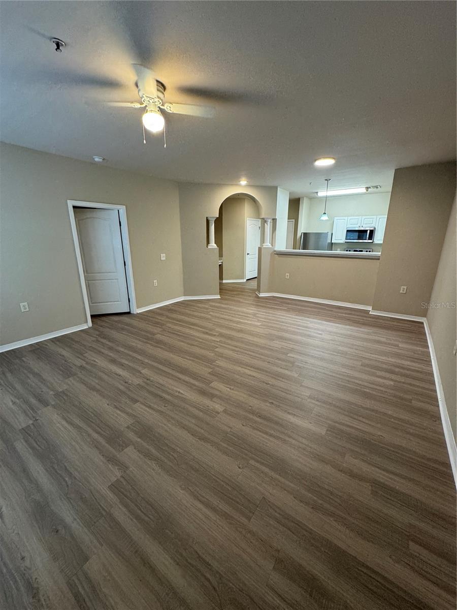 Overview of Living Room, Kitchen and Entry