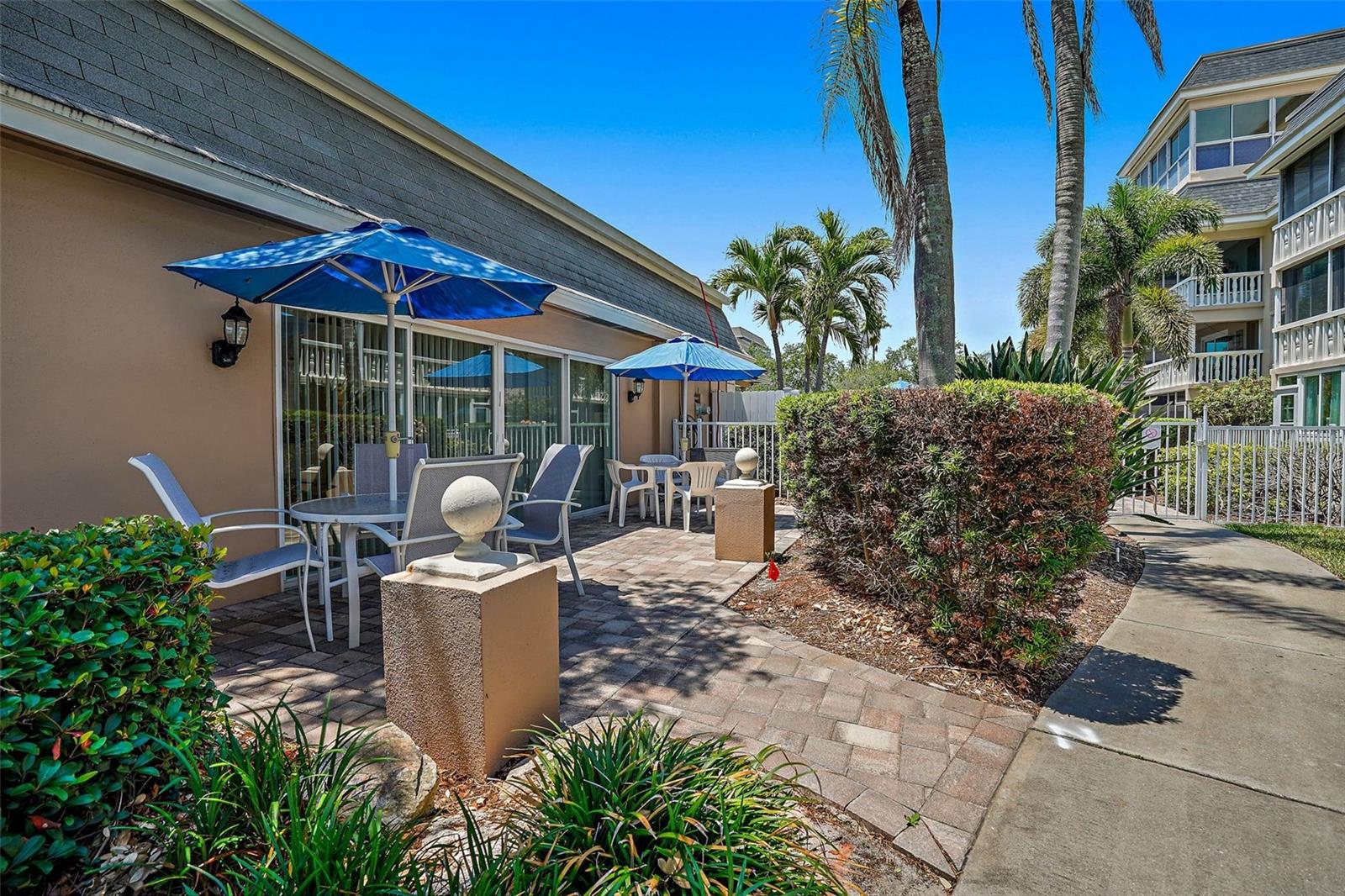 Picnic tables outside clubhouse
