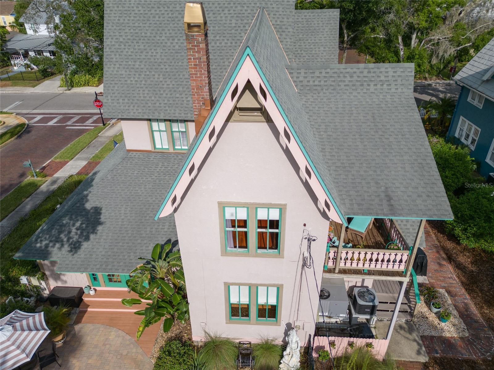 Side aerial view of the home