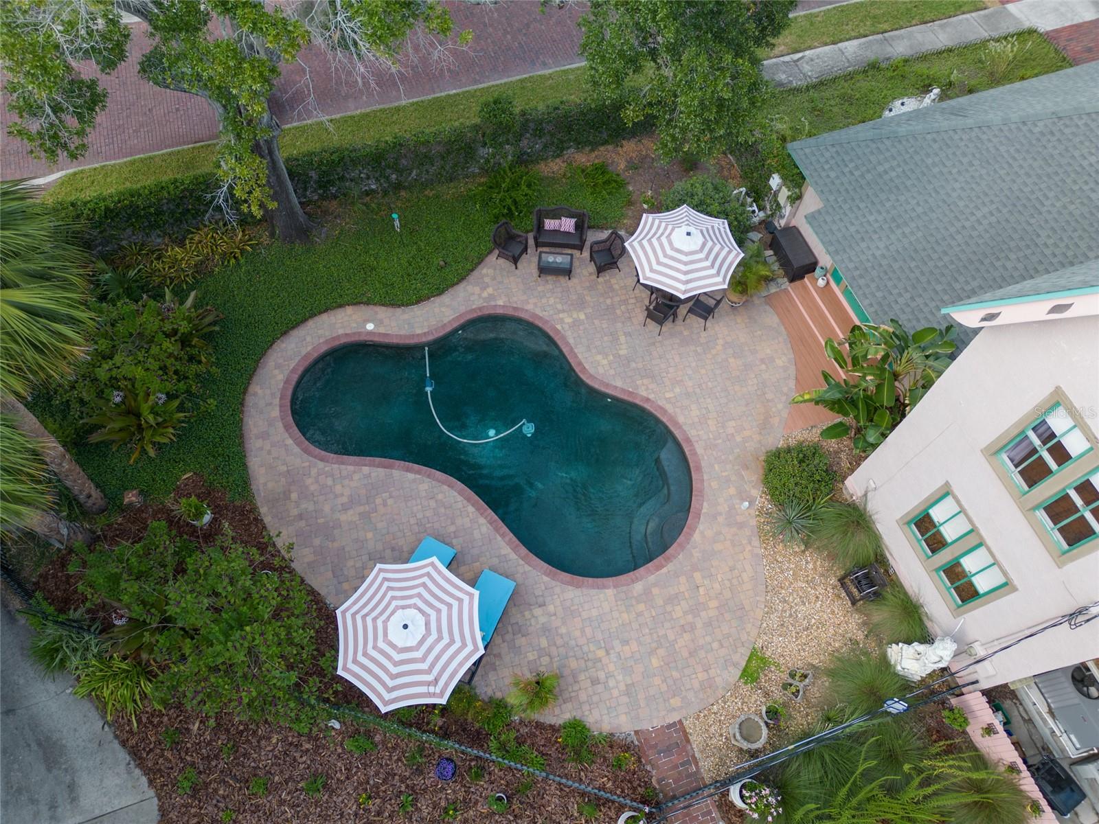 Aerial view of the serene pool area