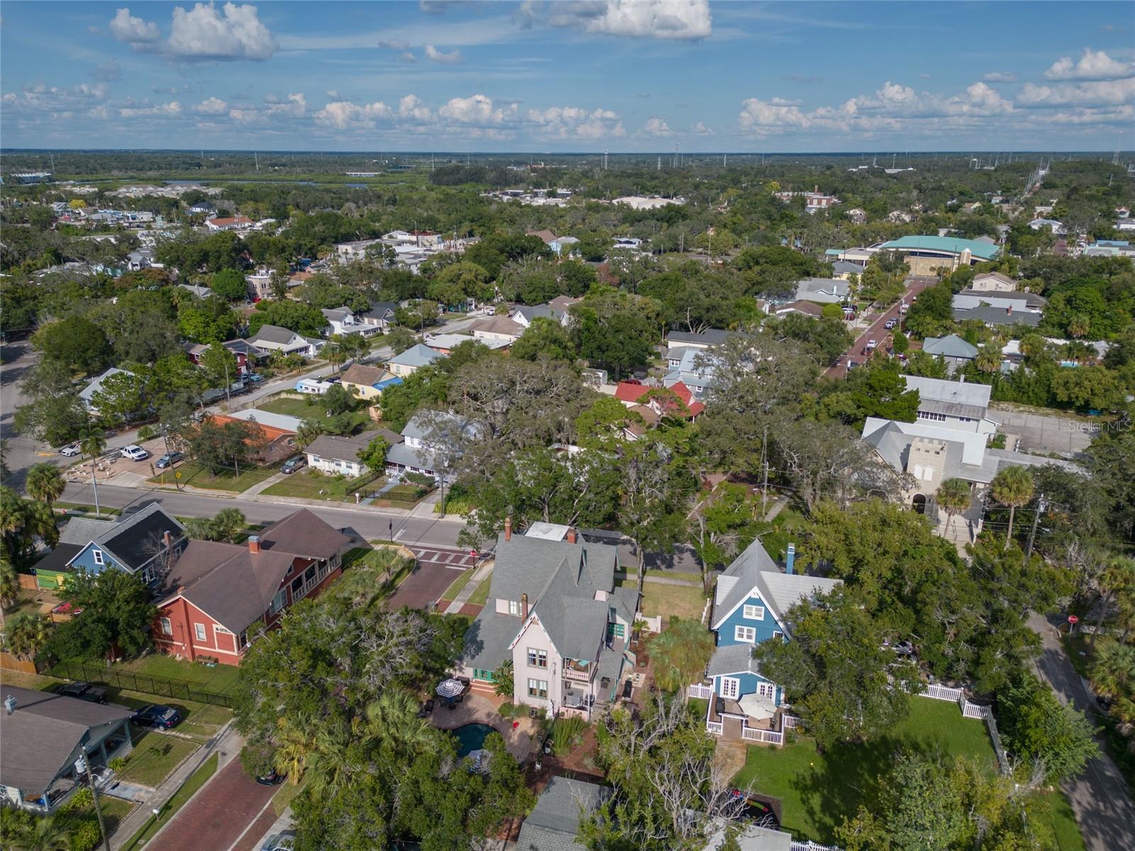 Arial view proximity to Anclote River and Sponge Docs Tarpon Springs