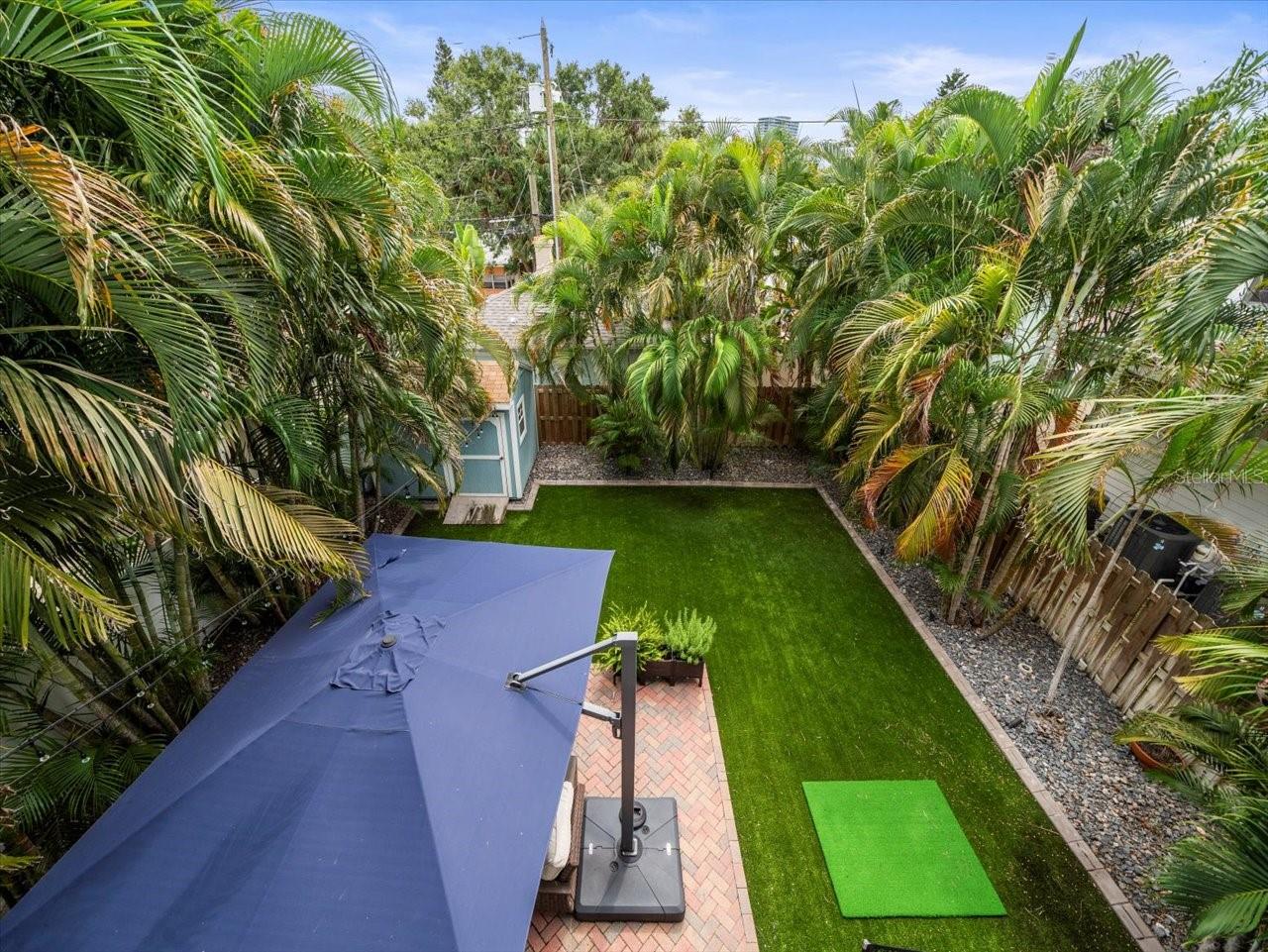 View from Primary balcony into backyard