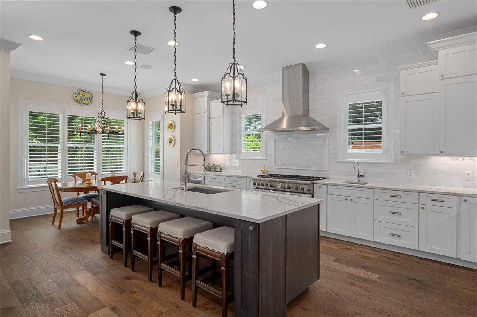Chef’s kitchen with an oversized island with the ability for four bar stools