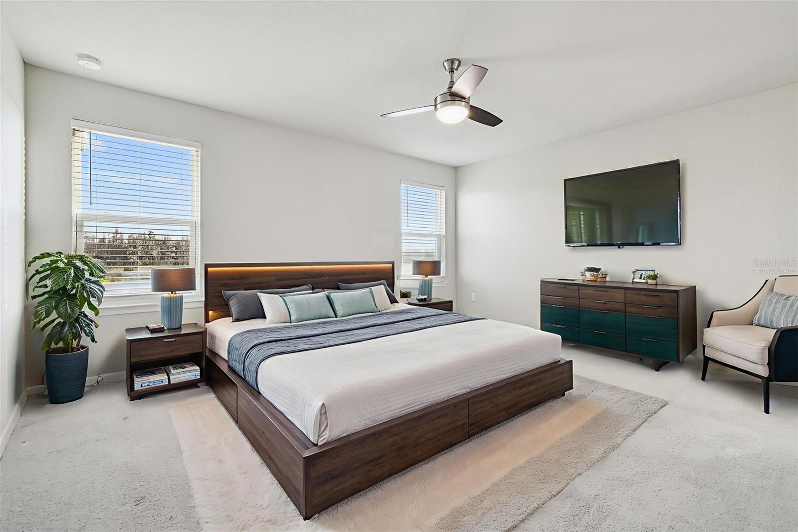 Virtually staged primary bedroom