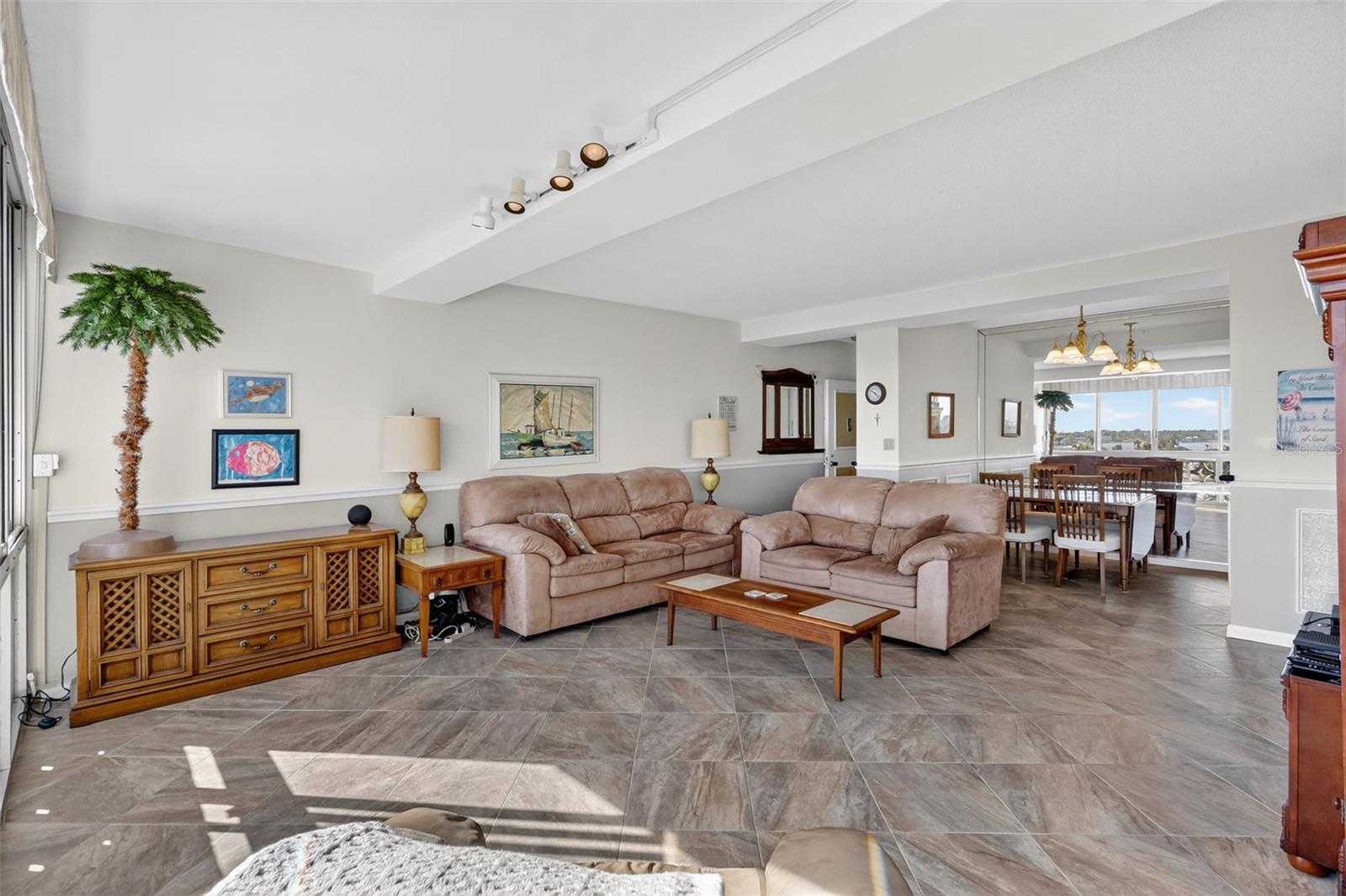 Another view of the living room with the lovely tiled flooring