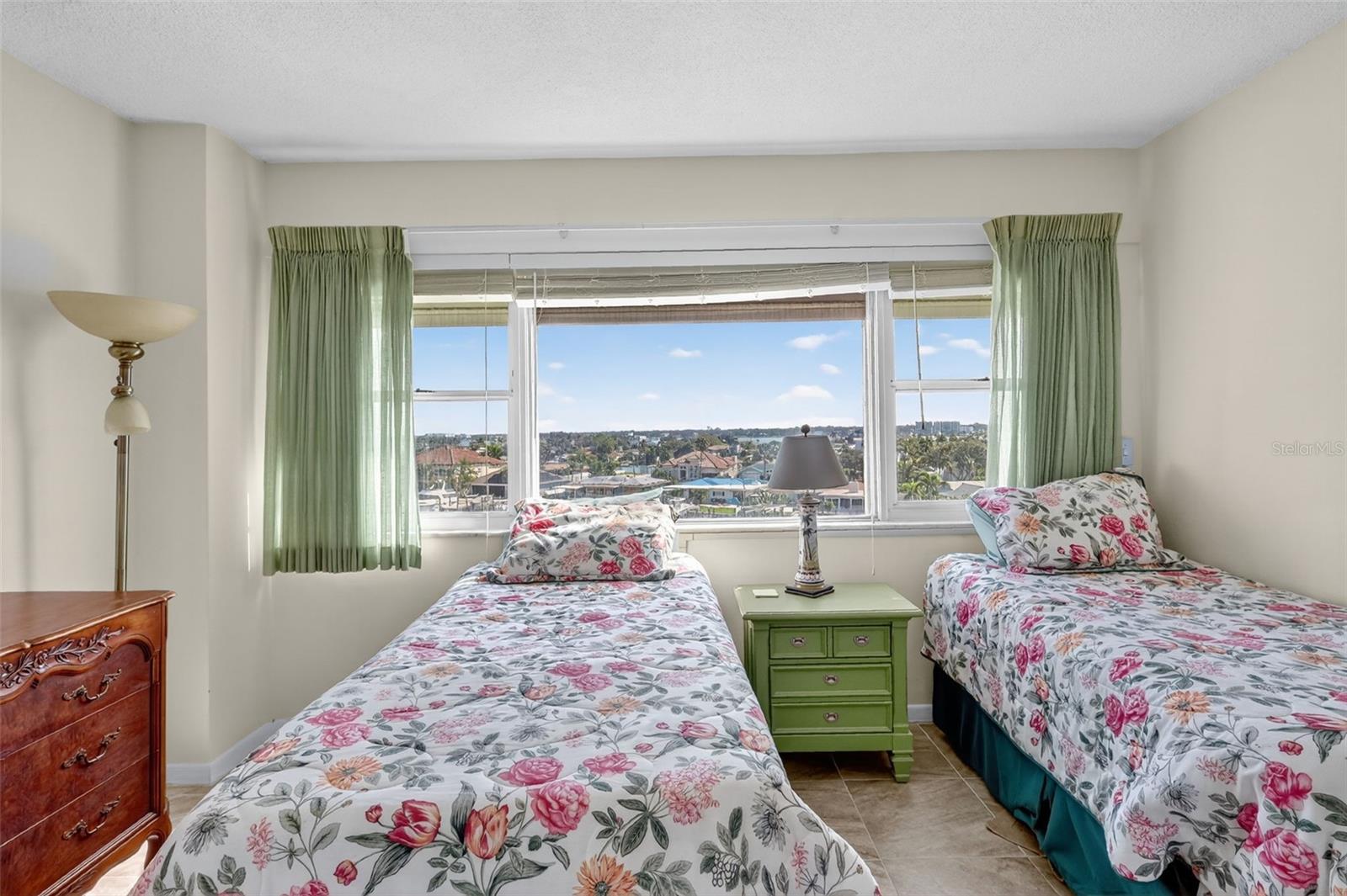 The Guest bedroom is also spacious and has a view