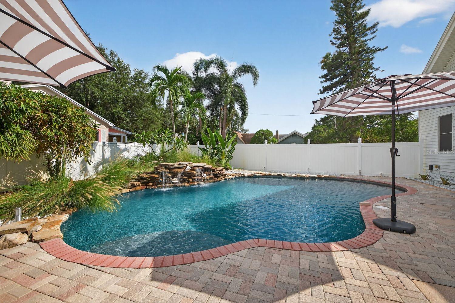 Stunning Salt Water Pool with Stone Water Feature