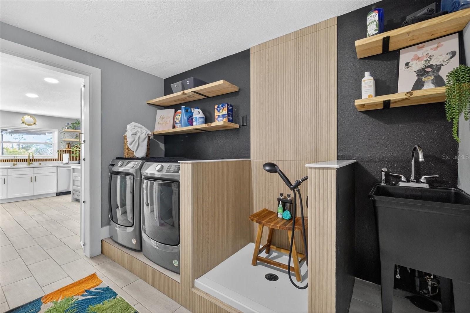 mudroom, laundry and dog shower