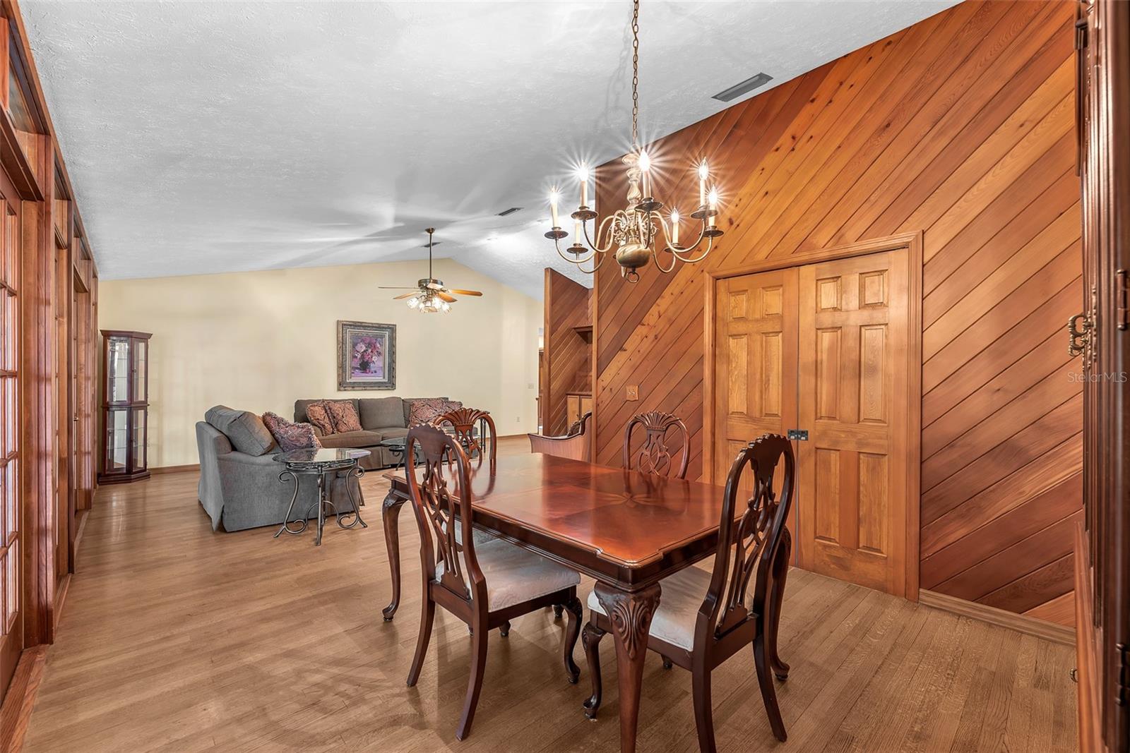The diagonal wood panels on this feature wall are cedar.