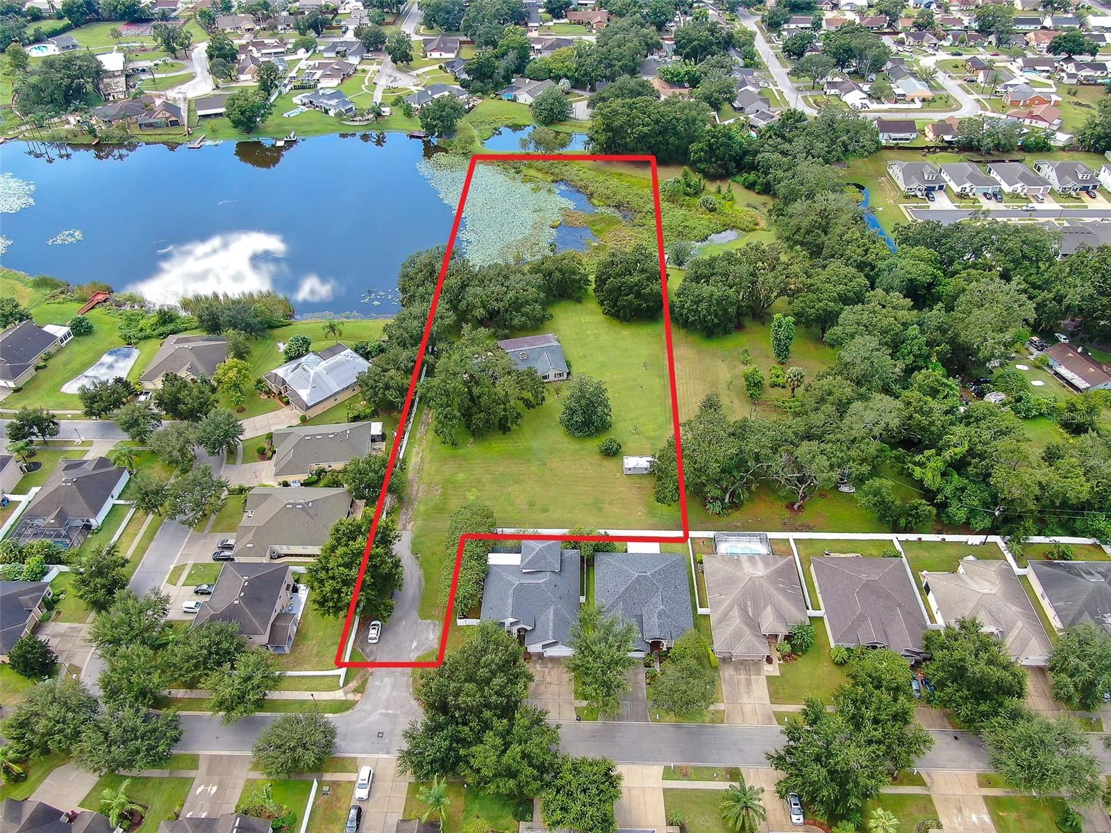 Aerial View of property and 61-acre Long Pond lake.
