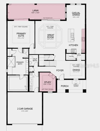 Additional Highlights Include: Tray ceiling at great room, primary suite/dining room/study/game room, pocket sliding glass door at primary suite, gourmet kitchen, 8' interior doors, covered extended lanai, study in place of flex, and outdoor kitchen rough-in