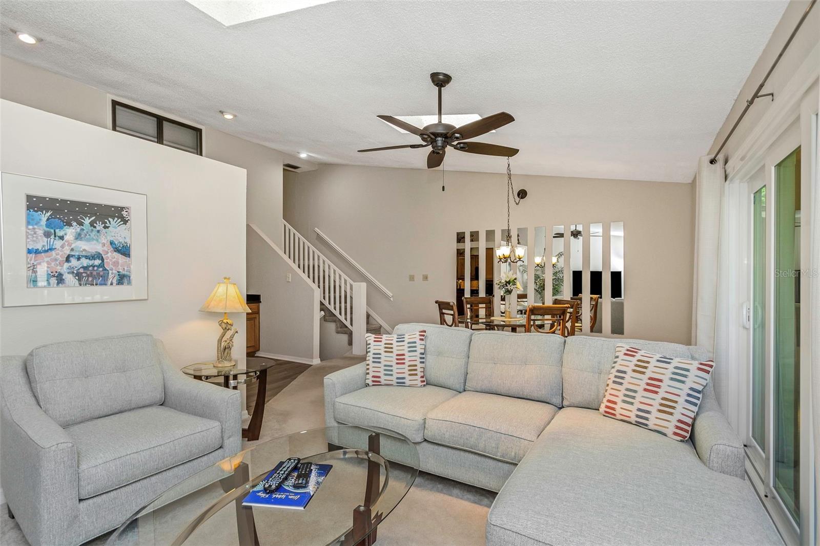 Living room also includes two sky lights.