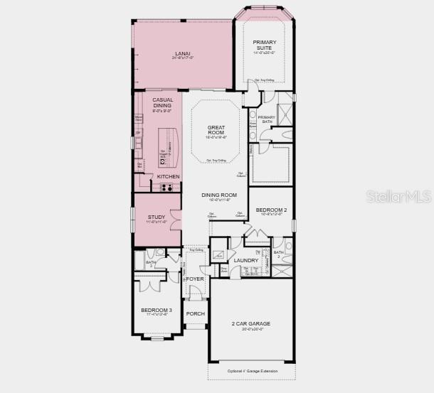 Highlights Include: Tray ceiling at foyer/great room/primary suite, casual dining extension, 4' extended garage, gourmet kitchen, 8' interior doors, covered extended lanai, bay window at primary suite, study in place of flex, and outdoor kitchen rough-in.