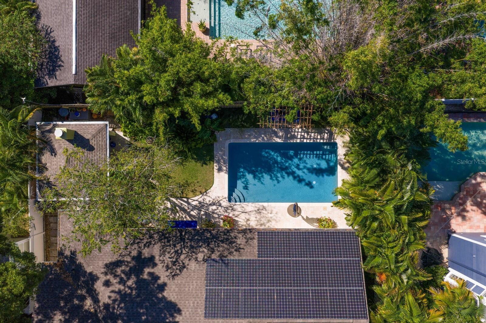 2018 owned, not leased solar panels with pool and gazebo with matured landscaping.