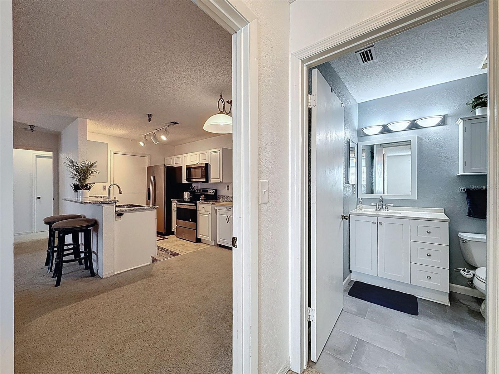 1st Bedroom Looking into Living Room/First Bathroom