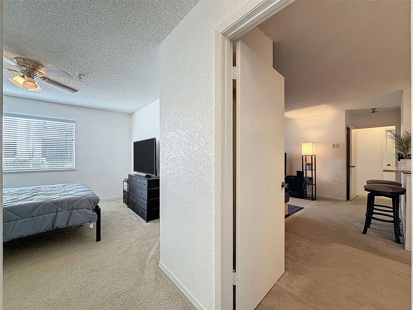 1st Bedroom Looking into Living Room/First Bathroom