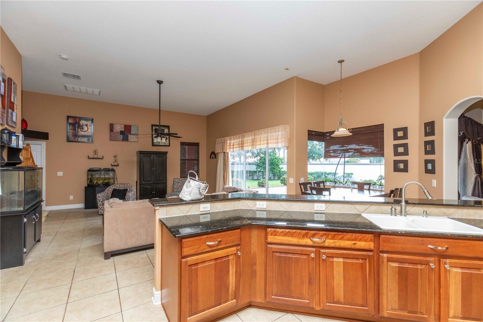 Kitchen overlooks Family Room