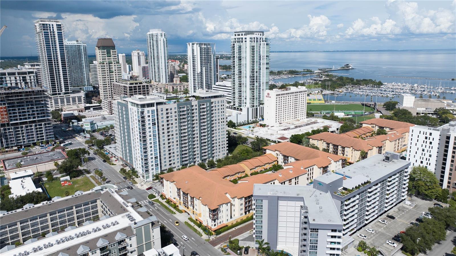 Aerial of downtown and 200 4th Ave S