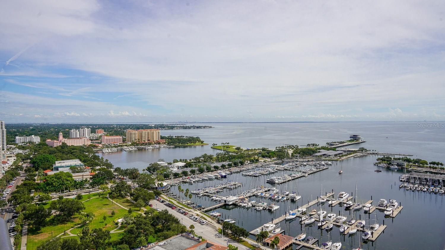 Oversized covered balcony with views of St Petersburg Pier, Tampa Bay and Downtown St Petersburg parks