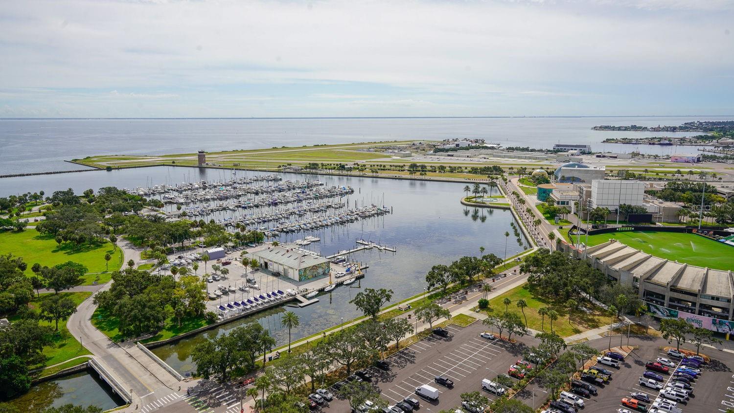 Oversized covered balcony with views of St Petersburg Pier, Tampa Bay and Downtown St Petersburg parks