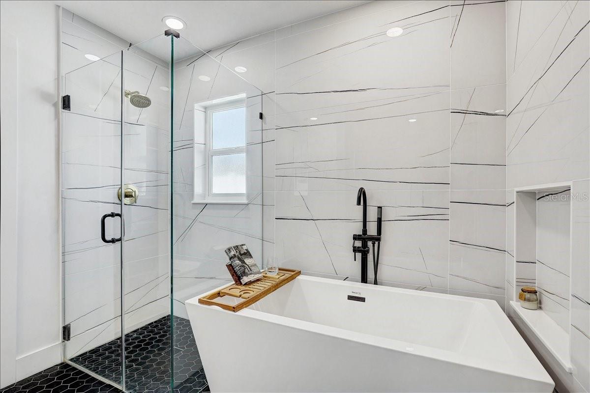 Walk-in shower and separate stand-alone tub