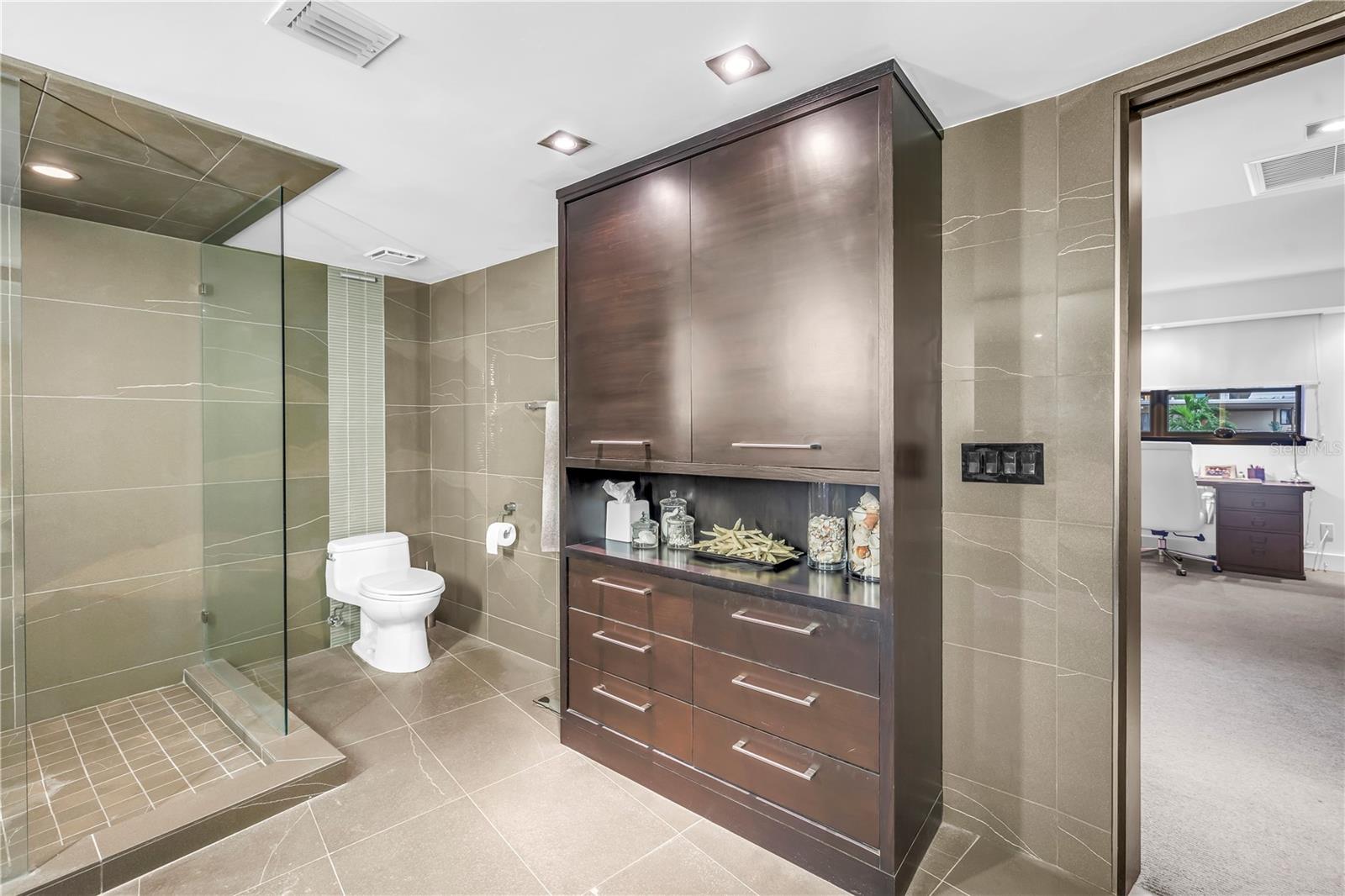 built in cabinet in master bath