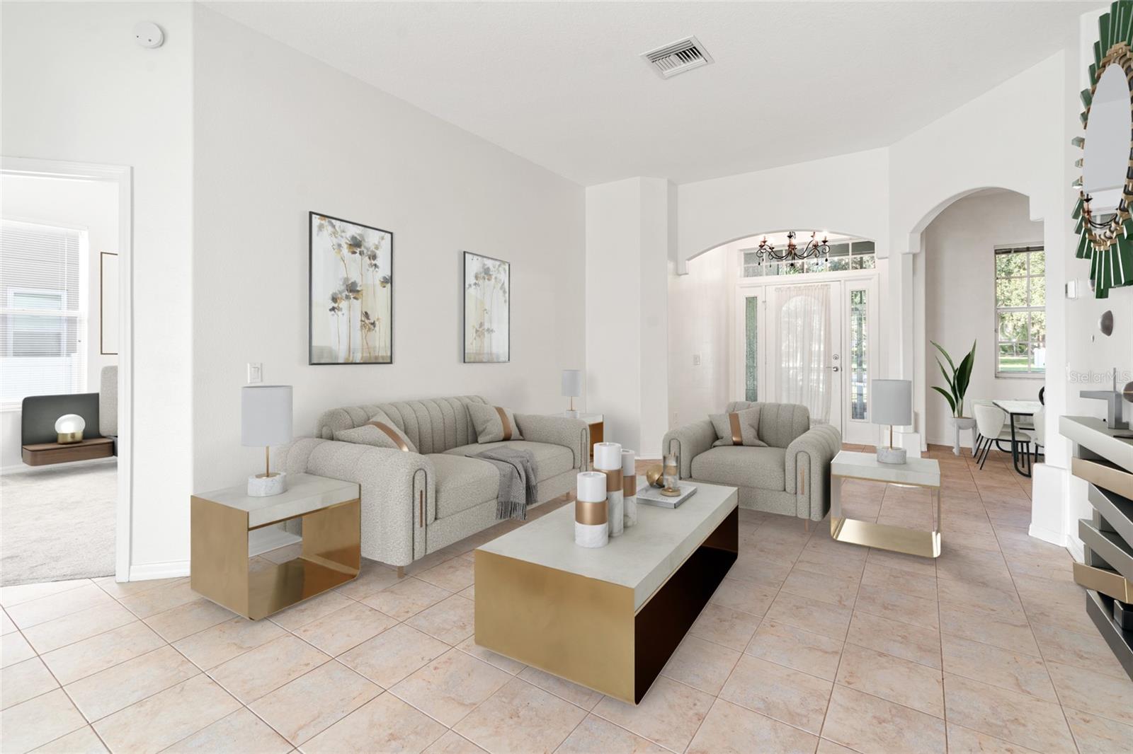 Staged Dining Room, Living Room and Front Entrance