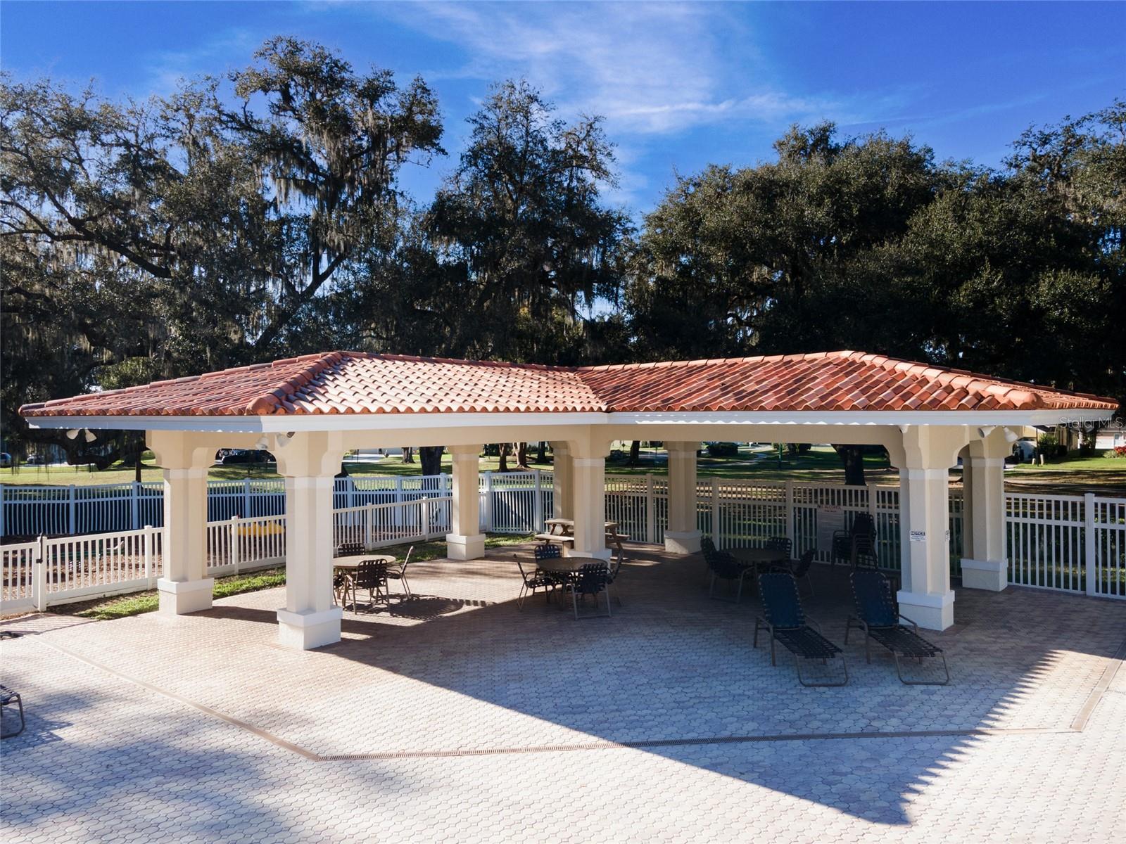 Pool cabanas and eating area