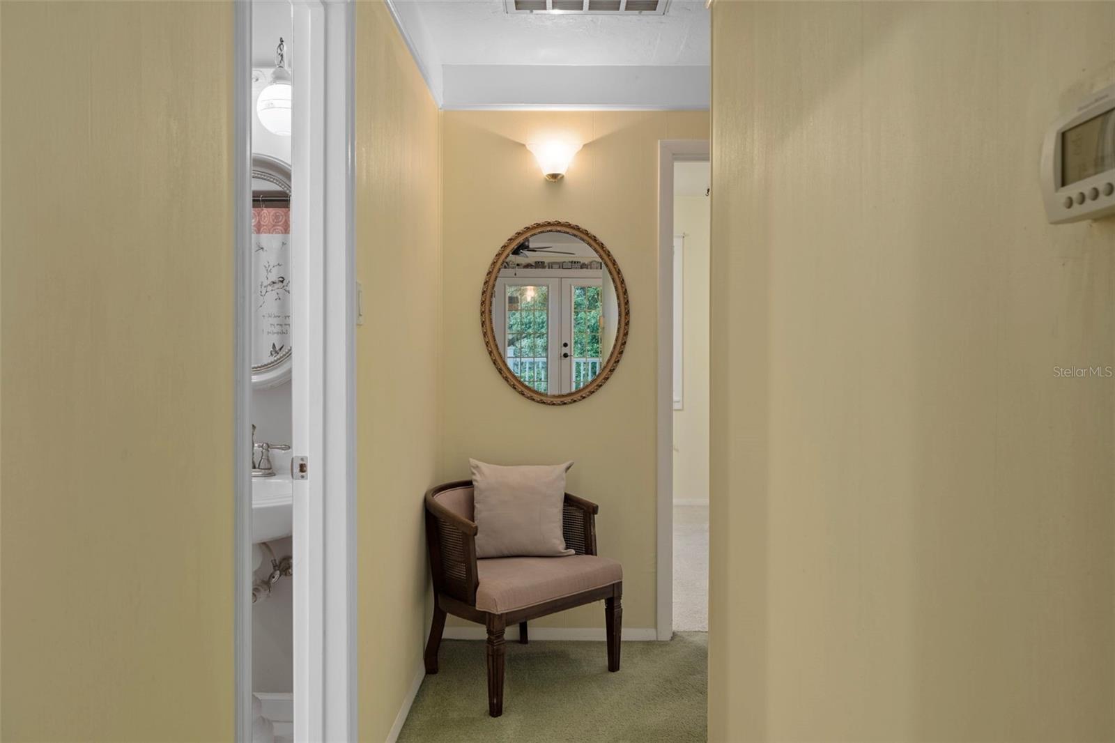 Up hall to beds and bath