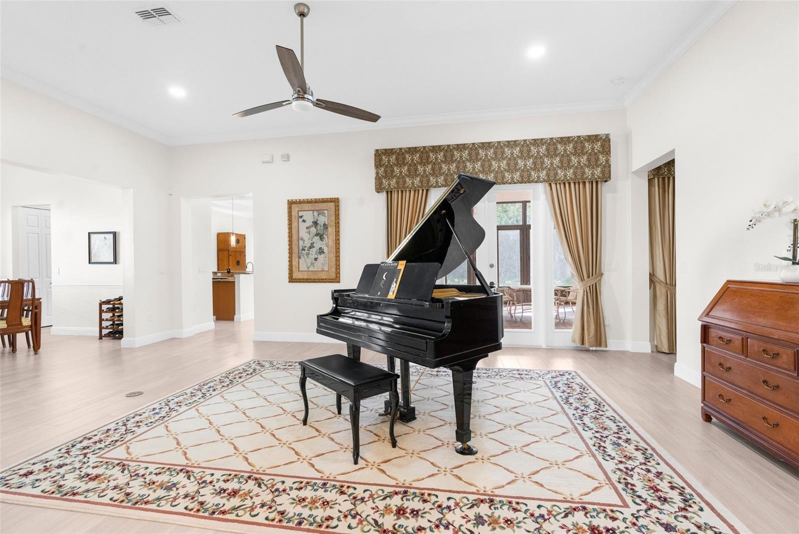 Huge living room with 12 foot high ceilings throughout the whole house.
