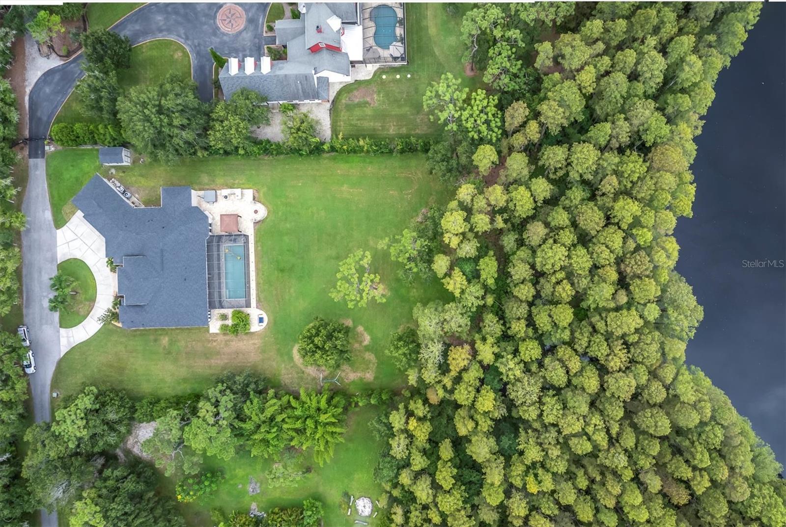 Aerial view with pond