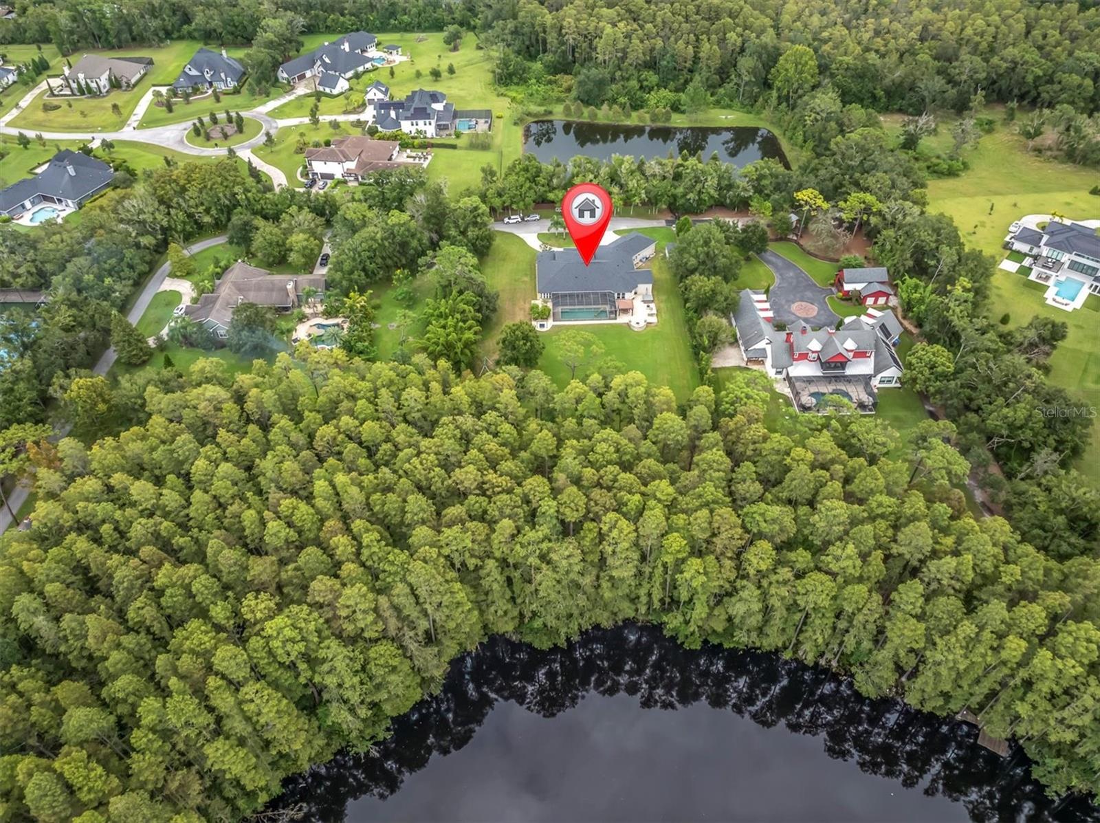 Aerial view with pond