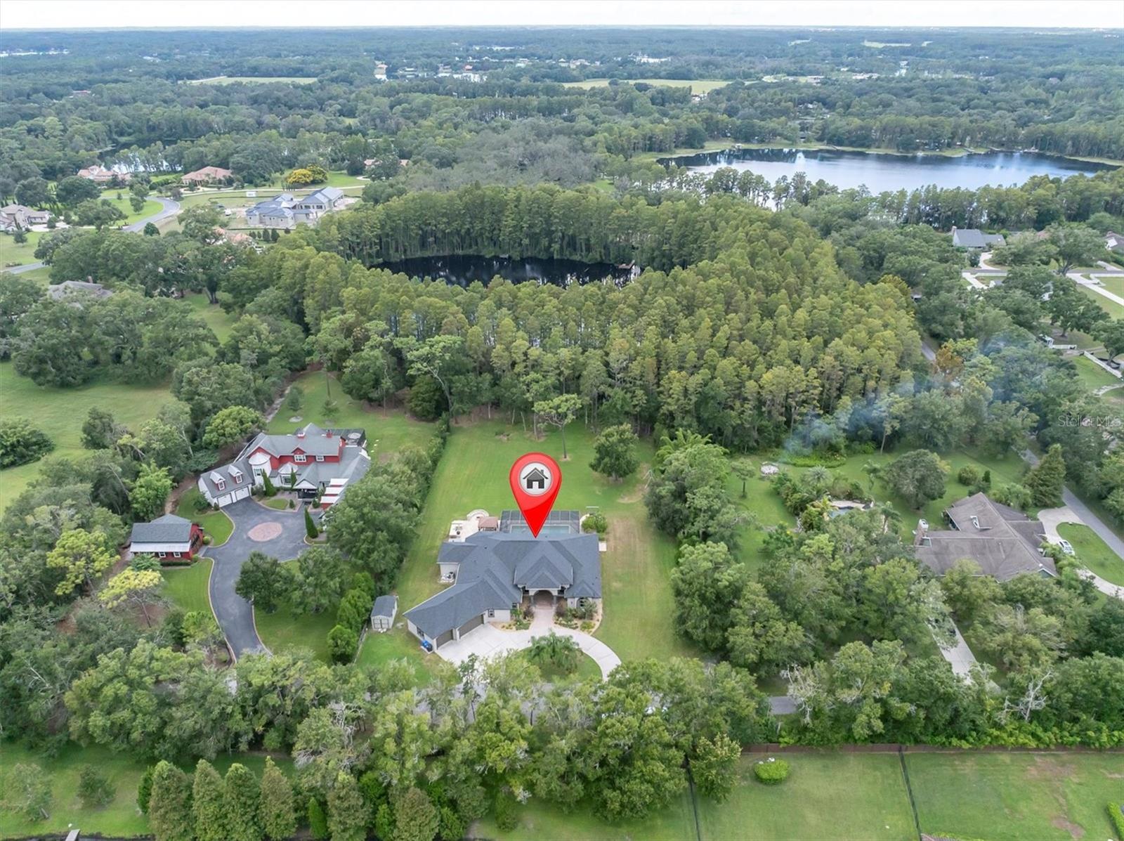 Aerial view with pond