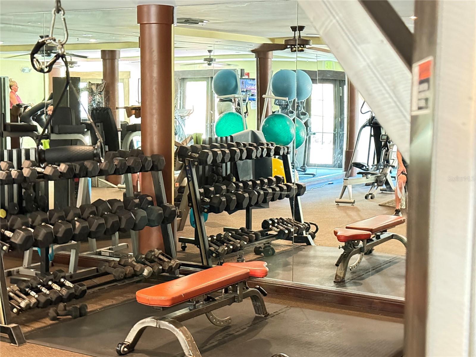 Weights, multiple treadmills, stair step machine,Multi function machine etc.