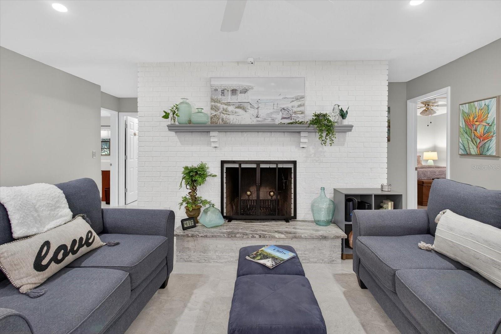 Family Room with wood burning fireplace