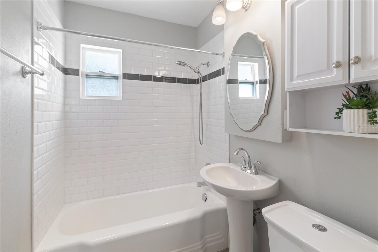 Bathroom tub and shower combo with an energy efficient toilet