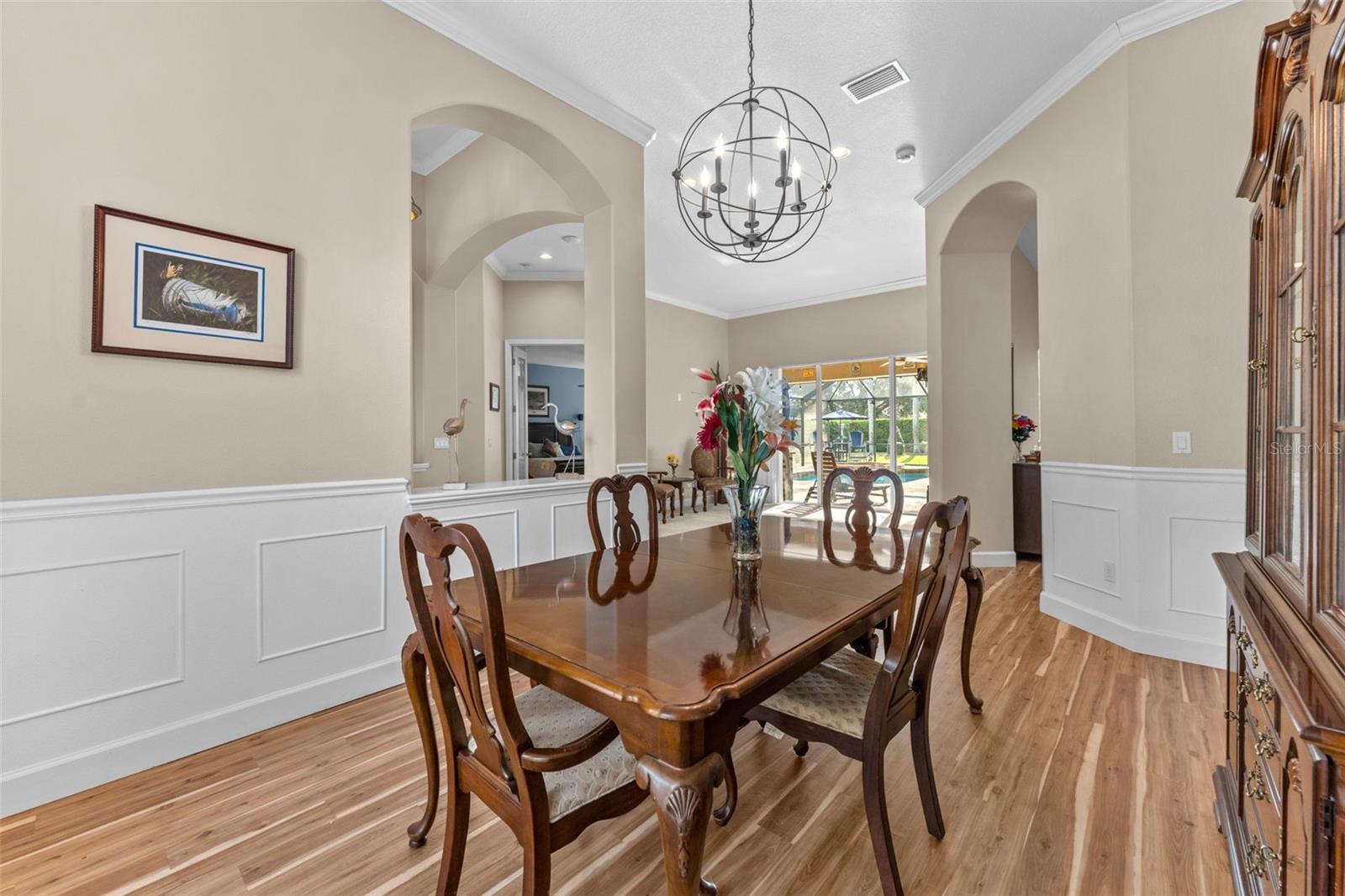 Spacious Dining Room with Beautiful Wainscoting