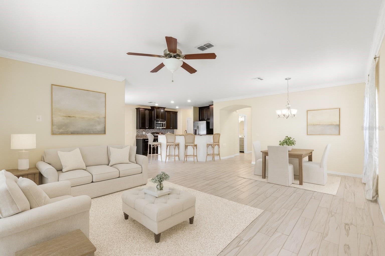 Virtual staging. Open concept floor plan.