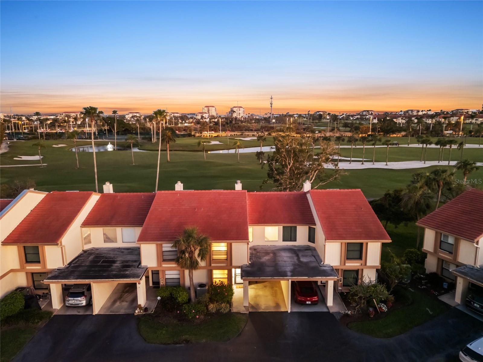 Sunset view of "townhouse" condo and Golf Course