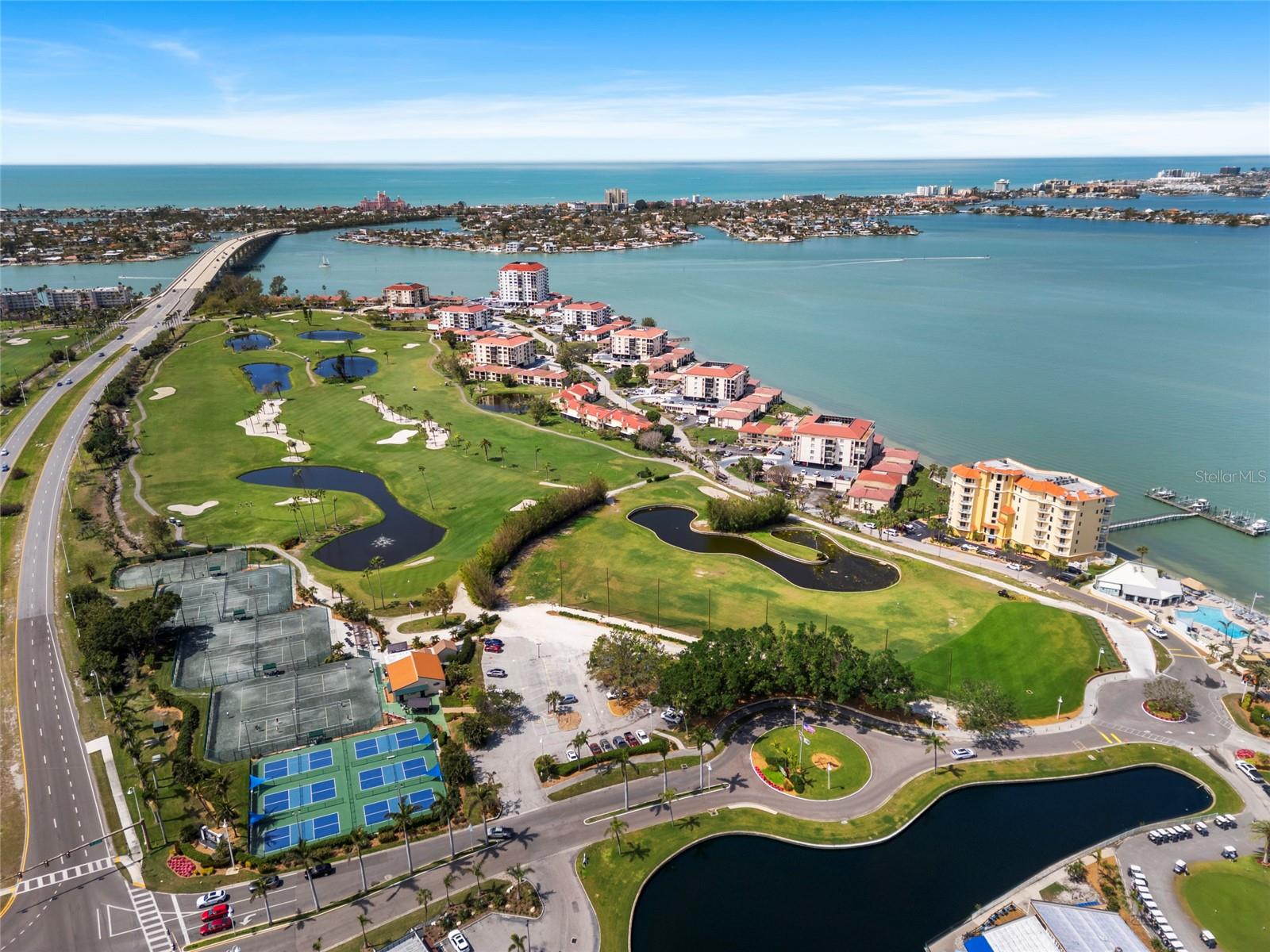 Aerial View of Golf Course, Tennis Courts, Pickleball Courts & Fitness Center