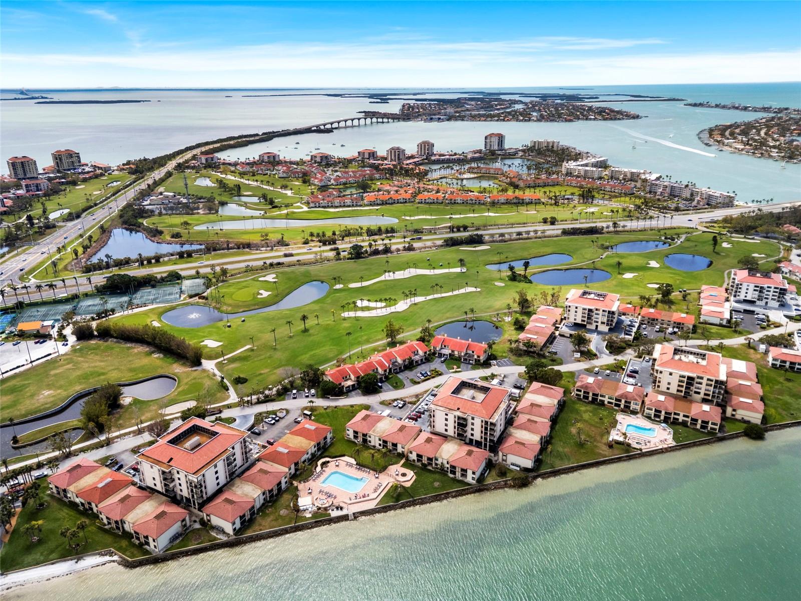 Aerial view of Community & Golf Course with view of Tierra Verde
