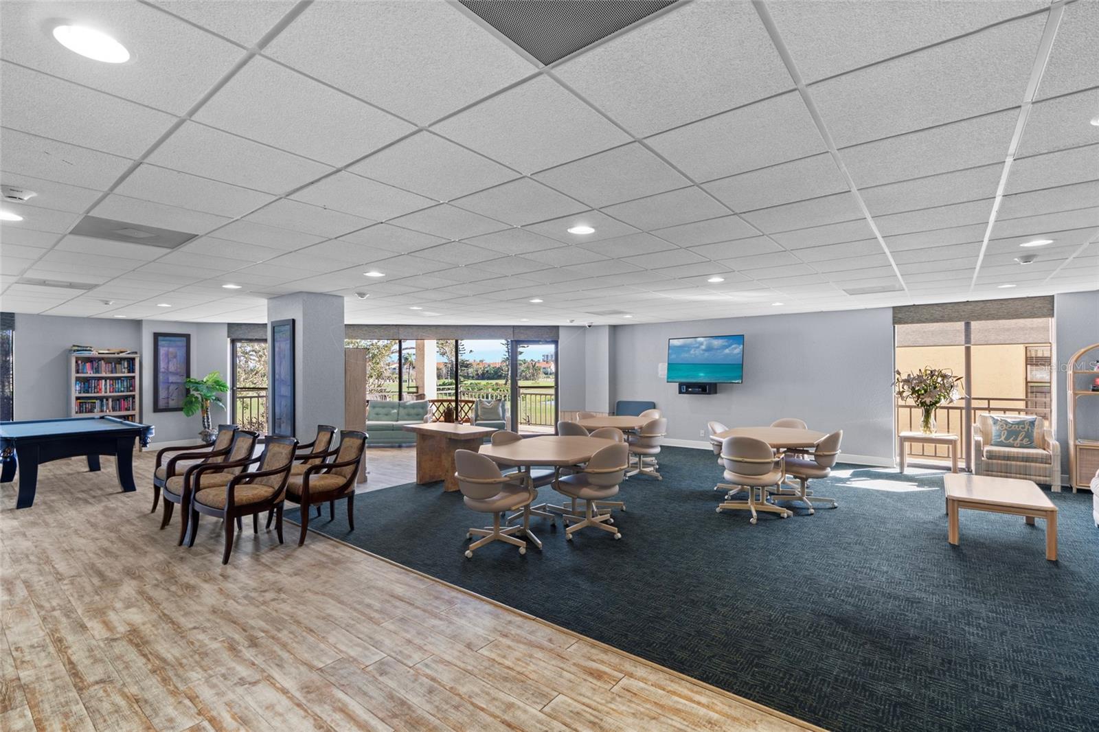 Community Room (1 of 2) with Card Tables, Pool, Indoor & Outdoor Area