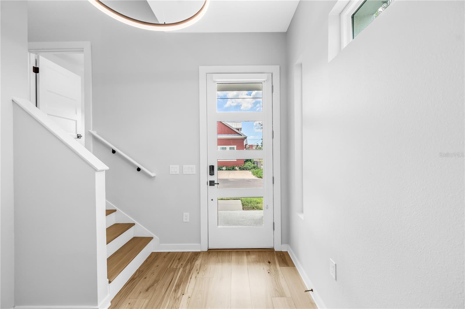 Front door has custom shade for privacy
