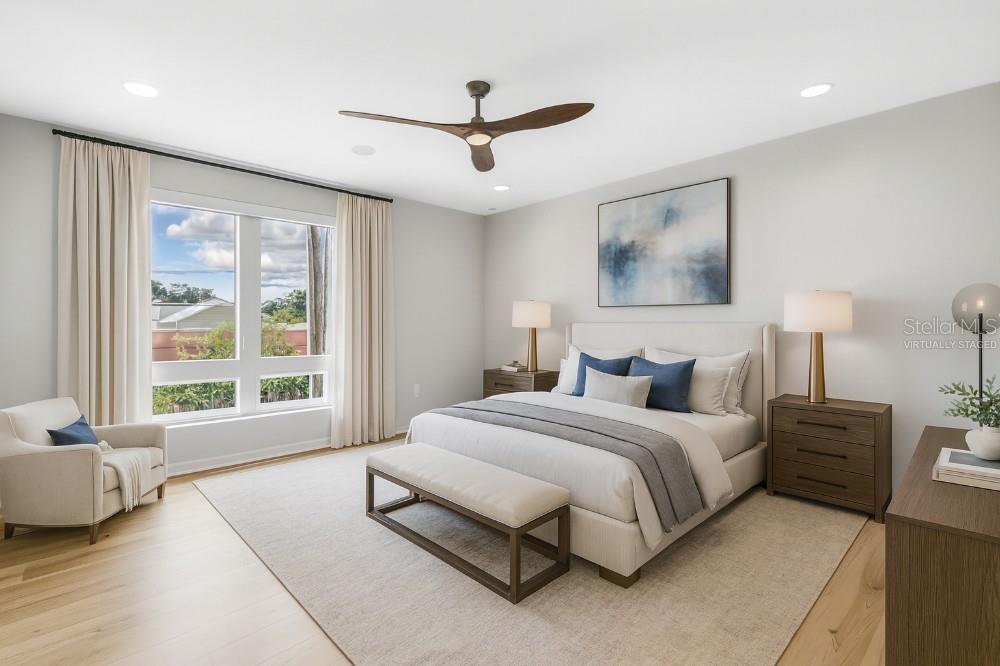 Virtually staged primary bedroom