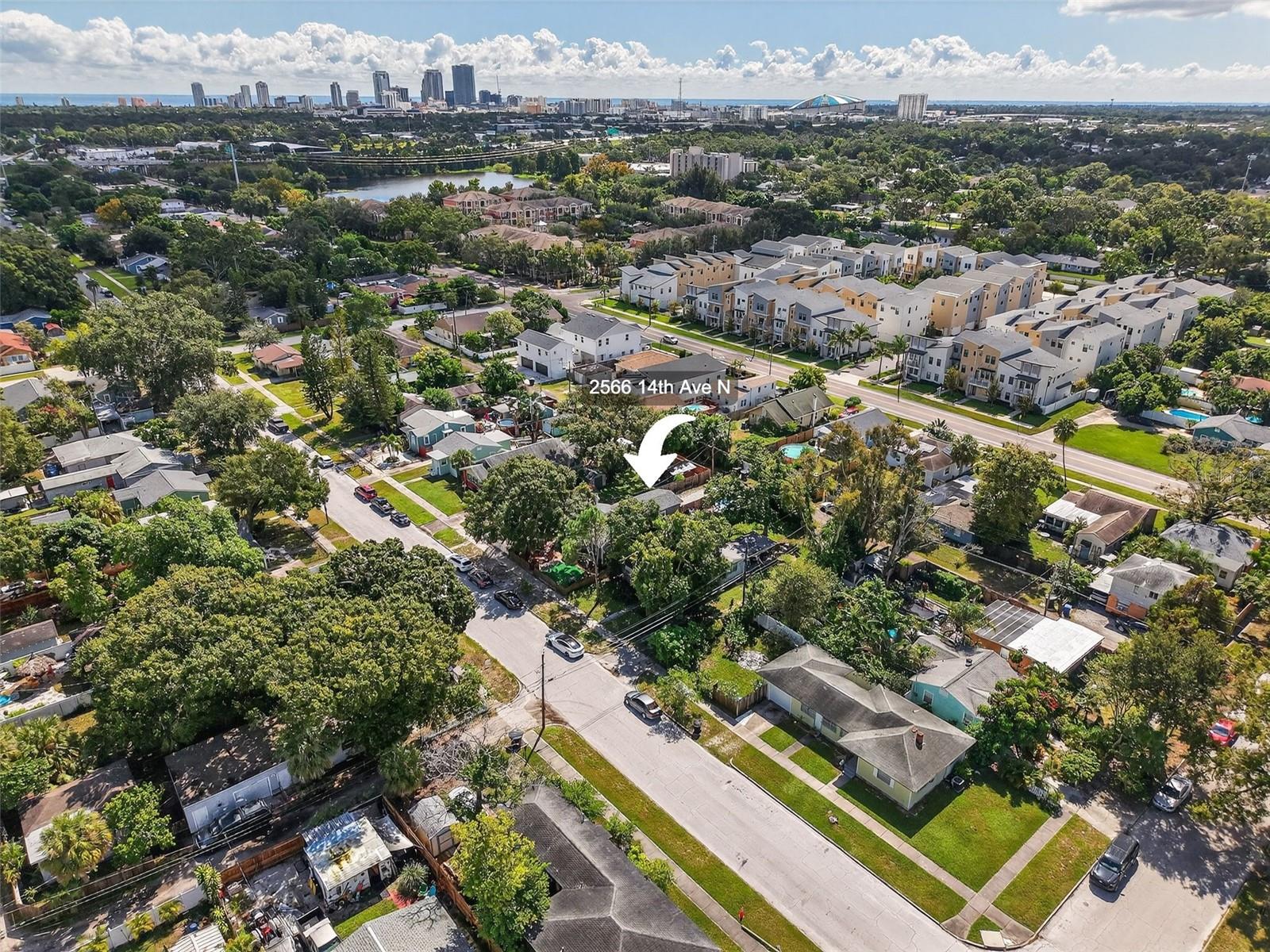 View of home in relation to downtown St Petersburg in the distance.
